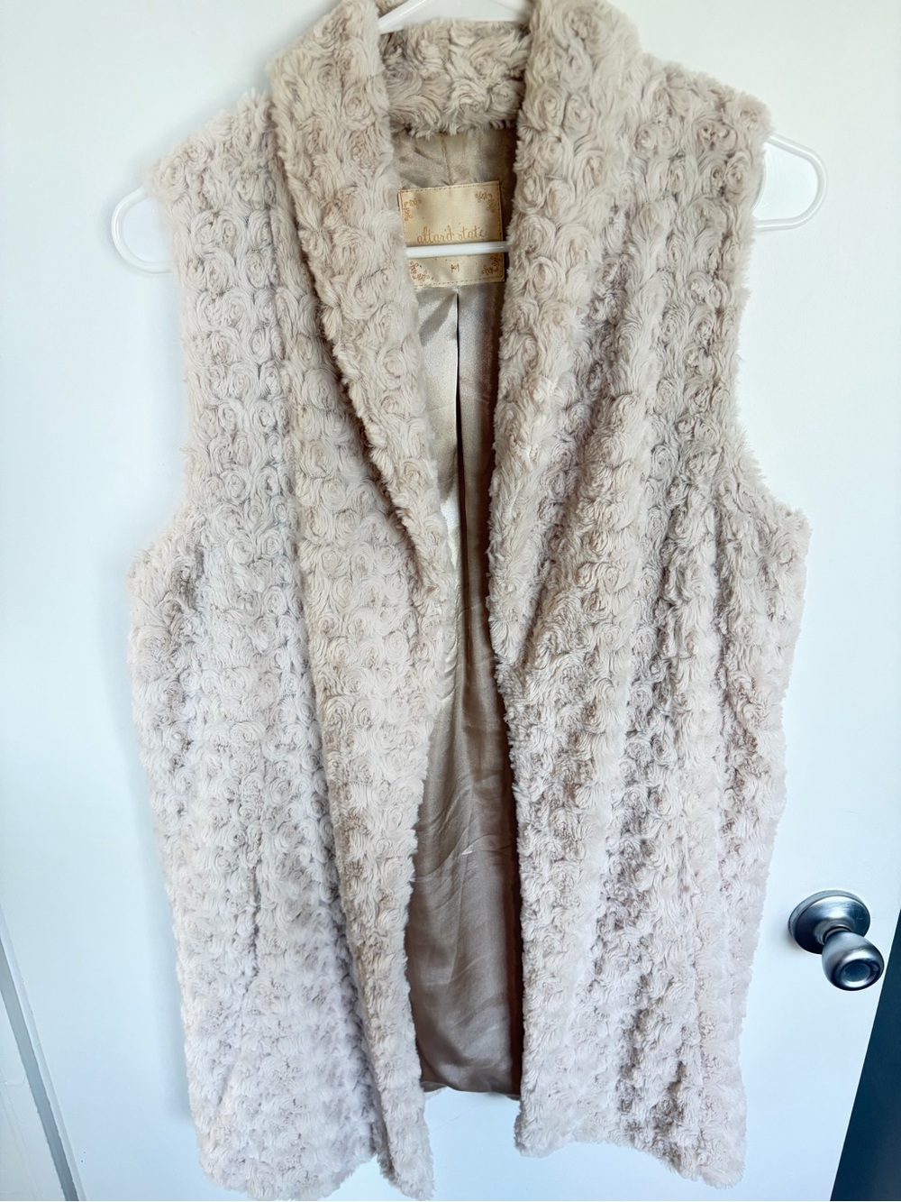 Alter’d State Women’s Faux Fur Shawl Collar Vest in Light Beige